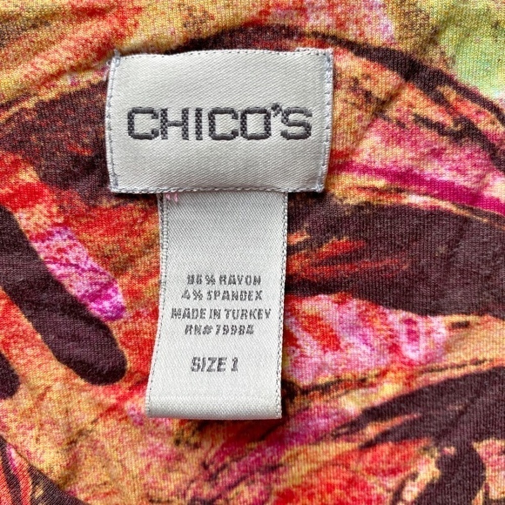 Chicos Size 1/US Medium Abstract Colorful Short Sleeve Shirt - Picture 5 of 10